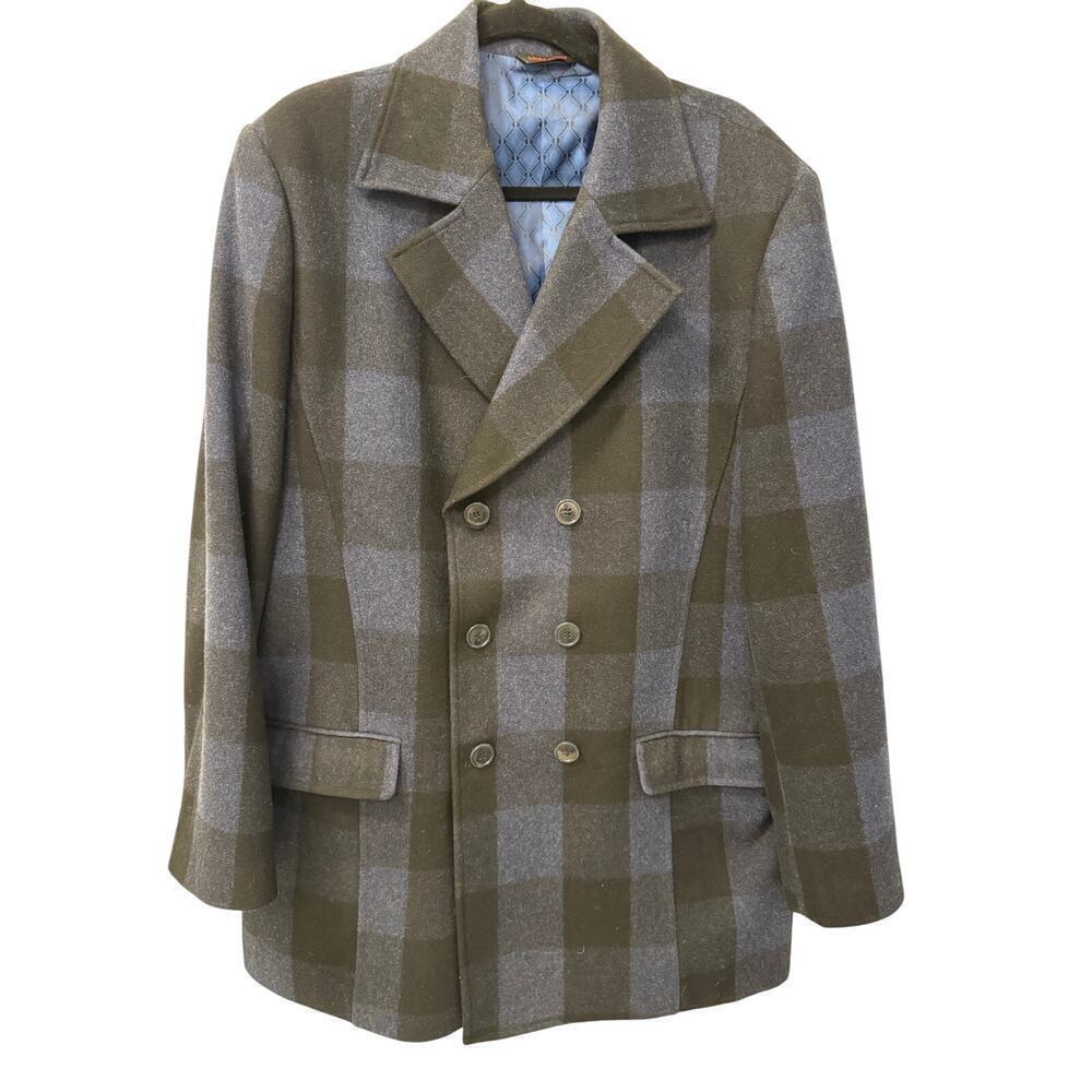 Linea Uomo Men's Blue Navy Double Breasted Wool Blend Jacket Coat Size 44
